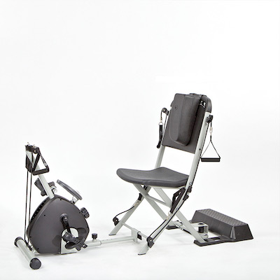 The Smooth Rider II extension clips onto the resistance chair, turning it into a recumbent bike